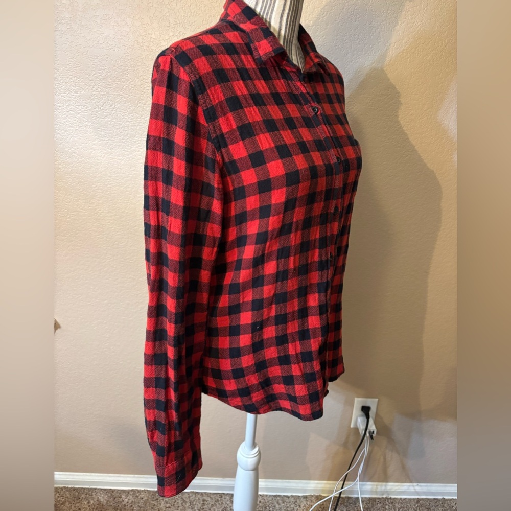 Ralph Lauren Denim & Supply Top Medium RL Tomboy Red Black Buffalo Plaid Rustic - Picture 8 of 16